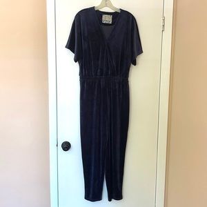 Anthropologie Dark Blue Velvet Jumpsuit S